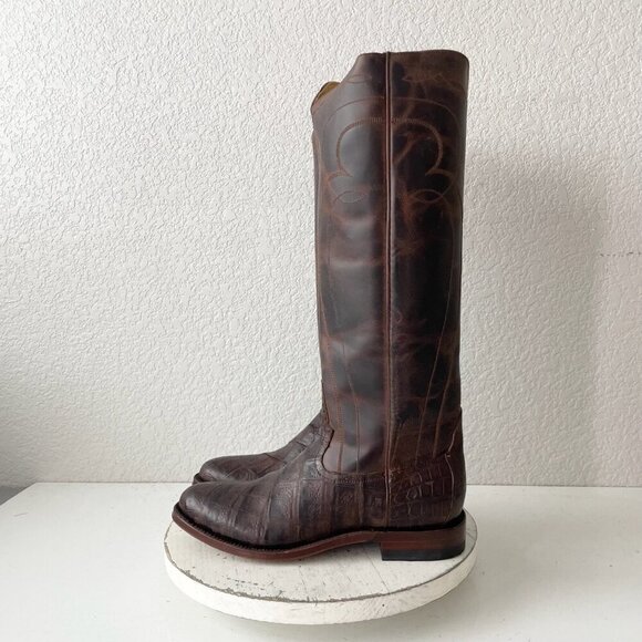 NEW Rod Patrick Womens Riding Cowboy Boots 10B Brown Caiman Leather Western Tall - Picture 4 of 11